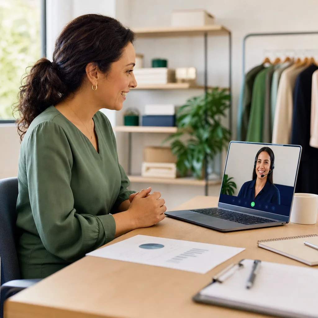 Empreendedora em uma validação por vídeo com atendimento humano